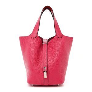Authentic Hermes Clemence Swift Eclat Picotin 18 PM Rose Mexico Rouge De Coeur